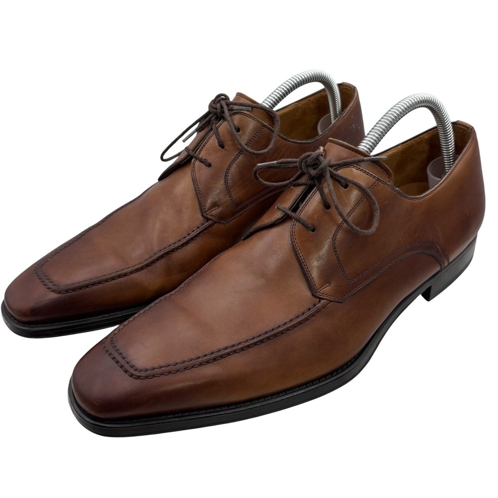 Magnanni Leather Oxford Dress Shoe Cognac Brown Size 9.5 M 13723 Apron Toe Spain